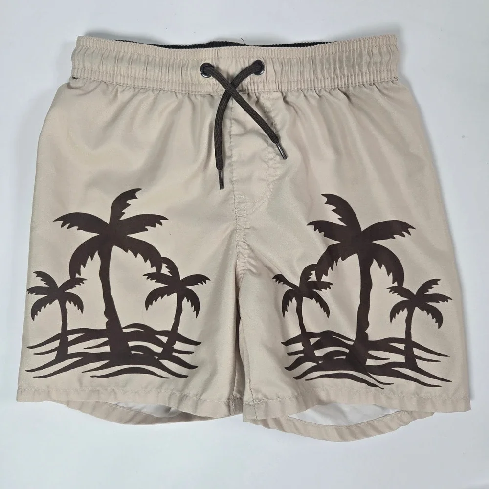 Cotton On Kids Swim Trunks Boys Size 6 Tan Palm Tree Tropical Beach Shorts